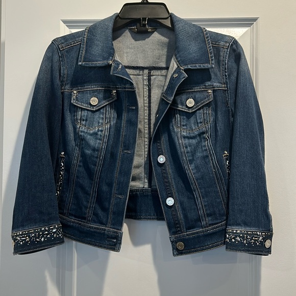 WHBM Embellished Denim Jacket, Size 2 - Picture 3 of 14